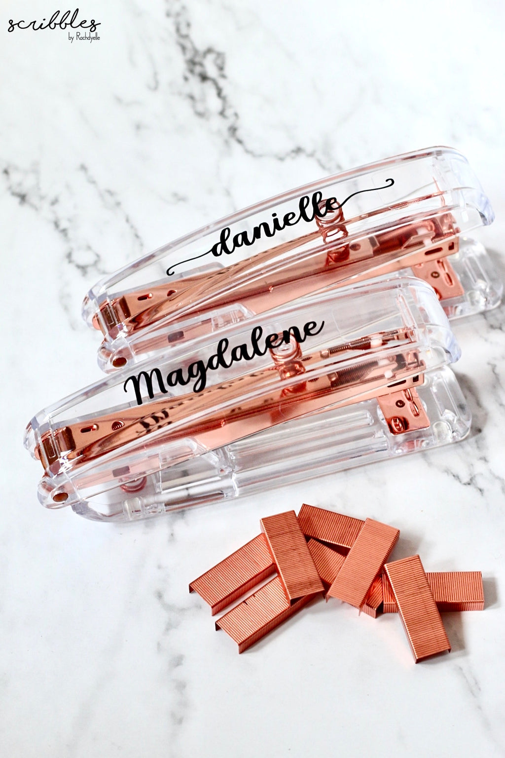 Personalised Rose Gold Acrylic Stapler - Scribbles by Rachdyelle