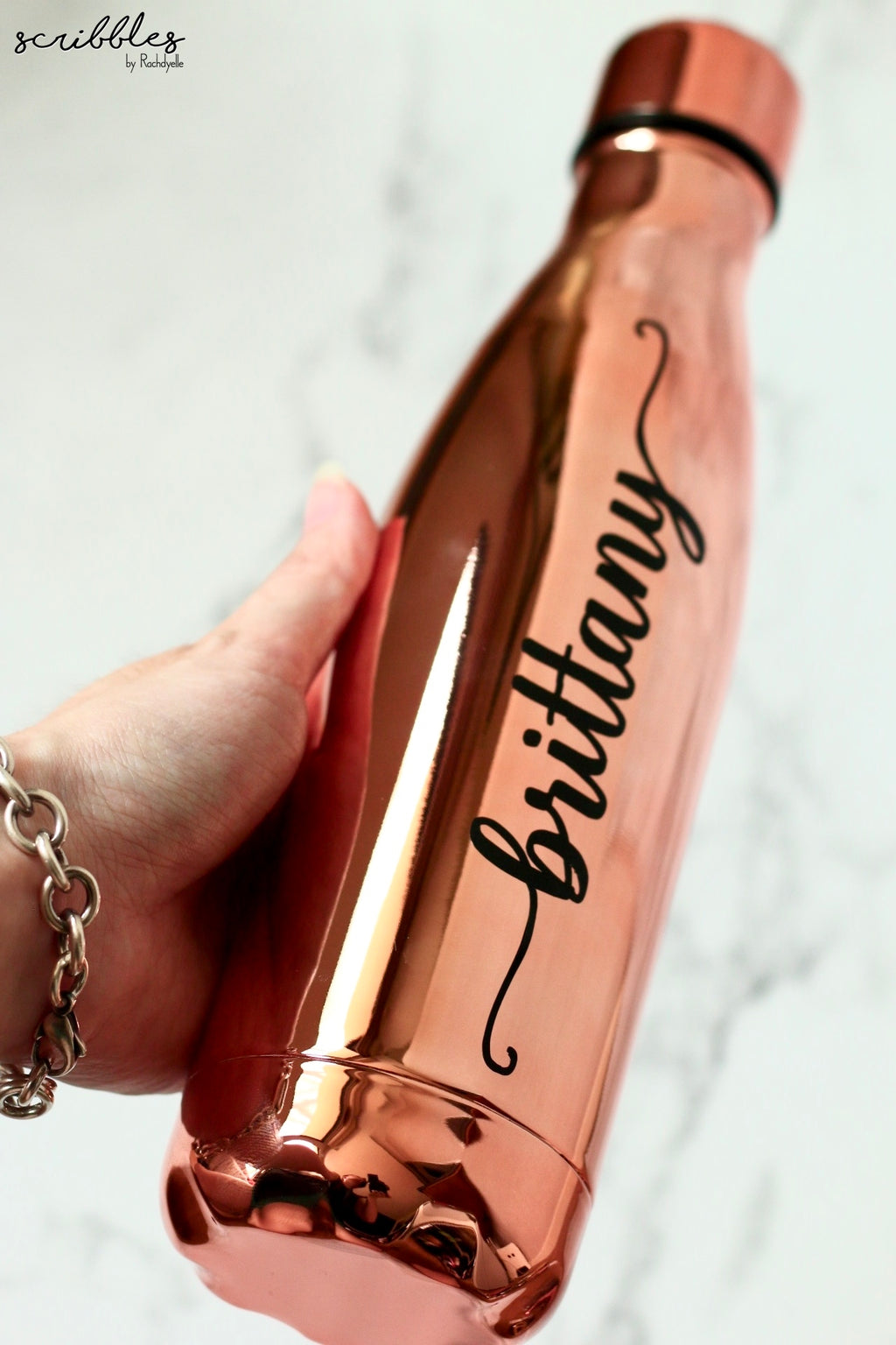 Personalised Rose Gold Flask - Scribbles by Rachdyelle