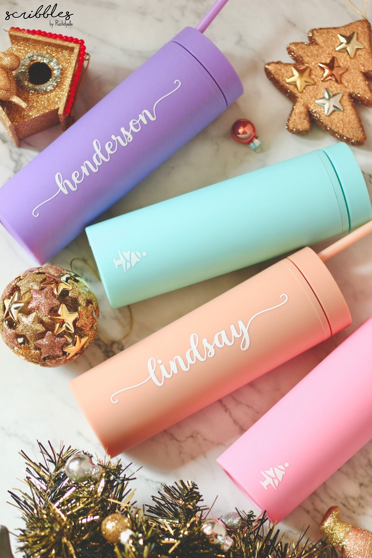 [CHRISTMAS SPECIAL] Personalised Twinkle Tumbler - Set of 2 - Scribbles by Rachdyelle