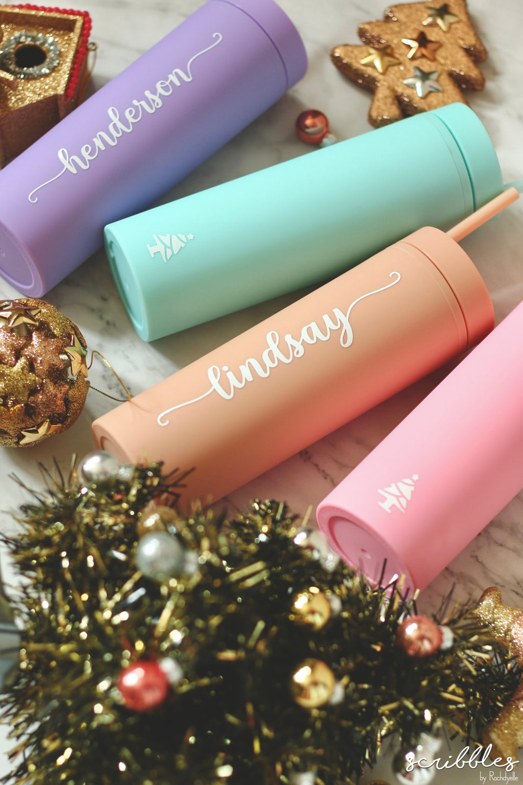 [CHRISTMAS SPECIAL] Personalised Twinkle Tumbler - Set of 2 - Scribbles by Rachdyelle