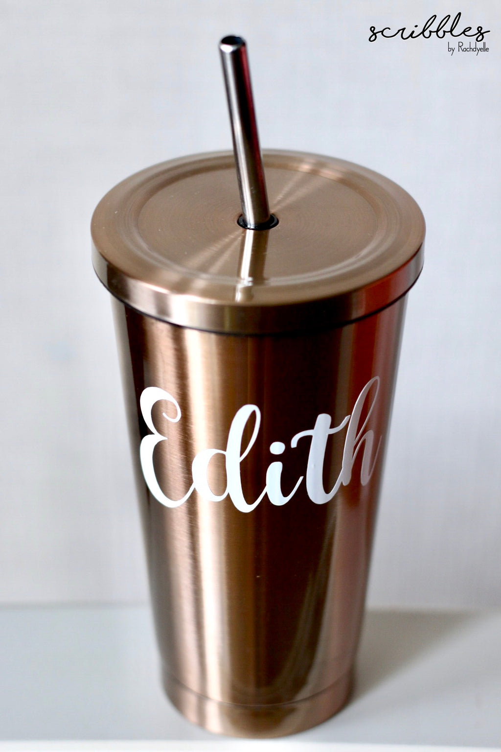 Personalised Chrome Tumbler with Straw - Scribbles by Rachdyelle