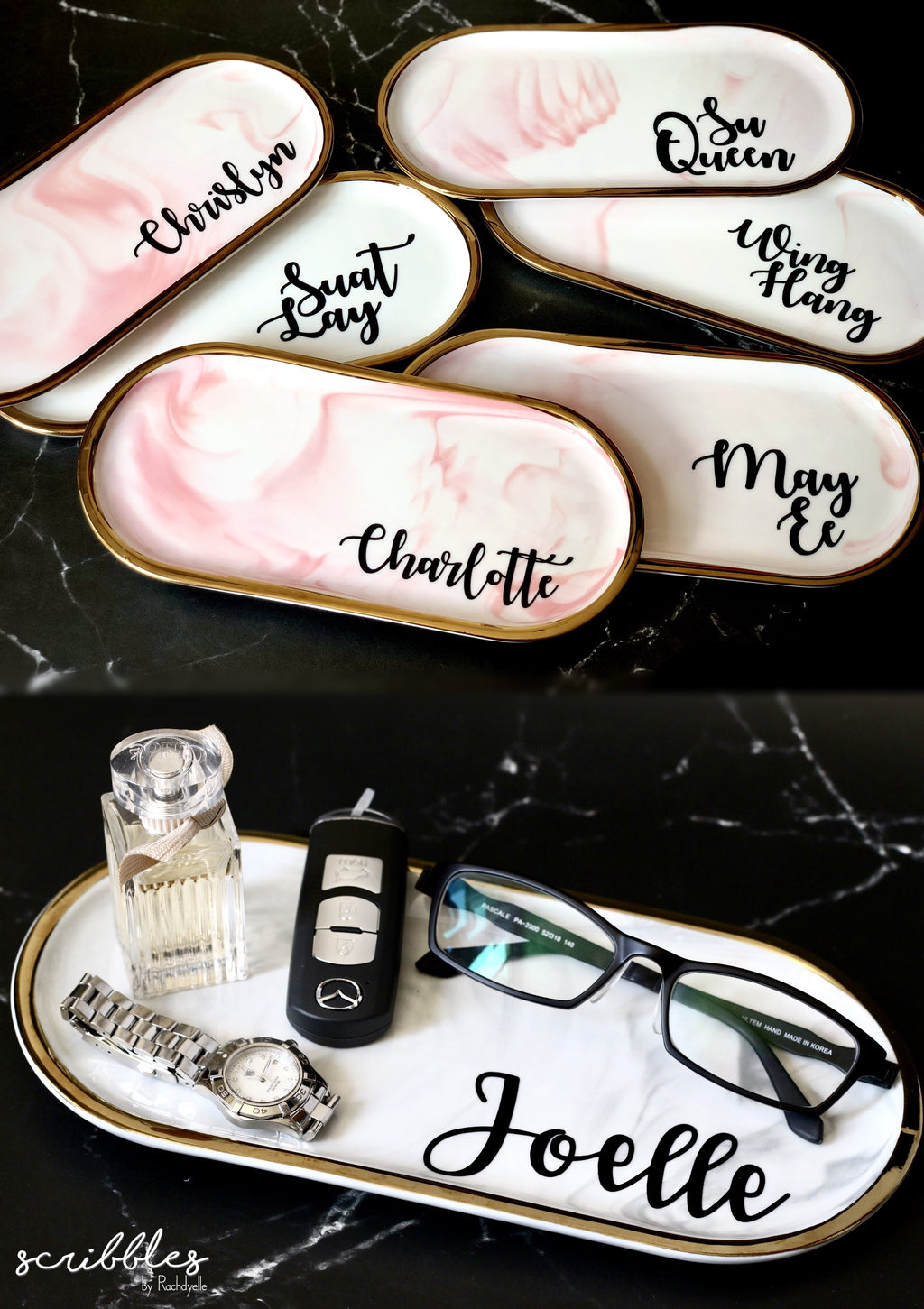 Personalised Dainty Marble Oblong Dish - Scribbles by Rachdyelle