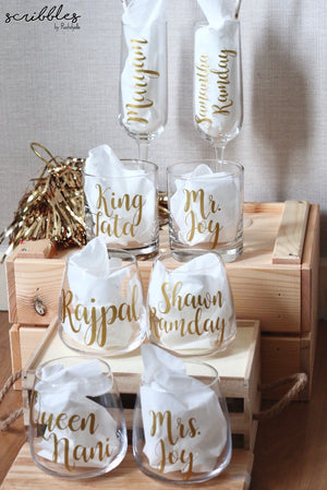 Personalised Stemless Wine Glass - Scribbles by Rachdyelle