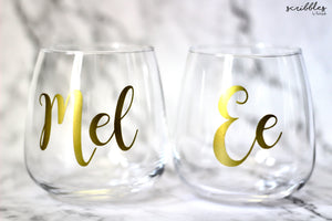 Personalised Stemless Wine Glass - Scribbles by Rachdyelle